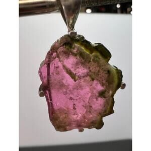 NEW Watermelon tourmaline slice sterling silver pendant 3.83 grams